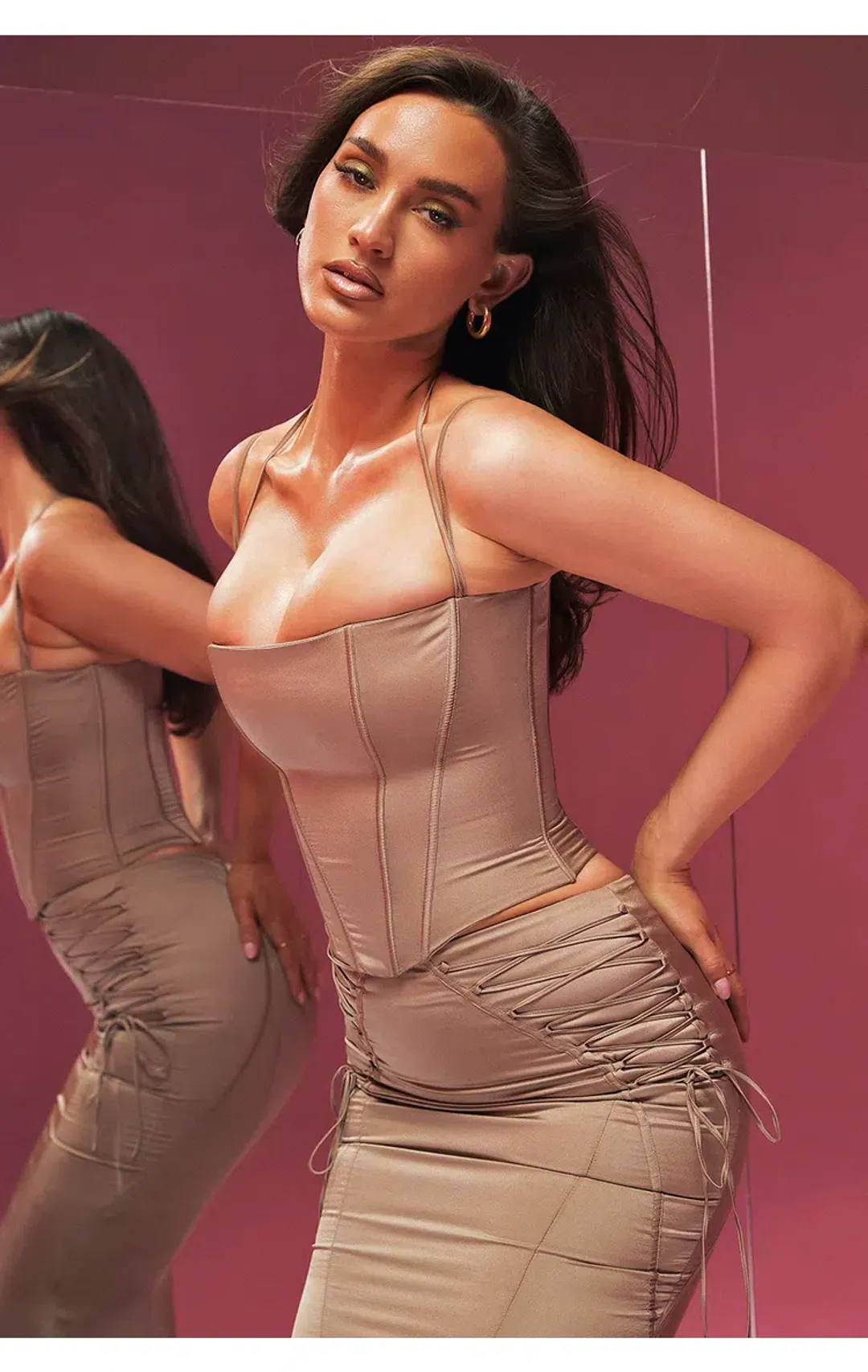 House of CB Chantelle Satin Corset & Sidonie Skirt Set Latte Size M / Au 10 for rent on The Volte - main image