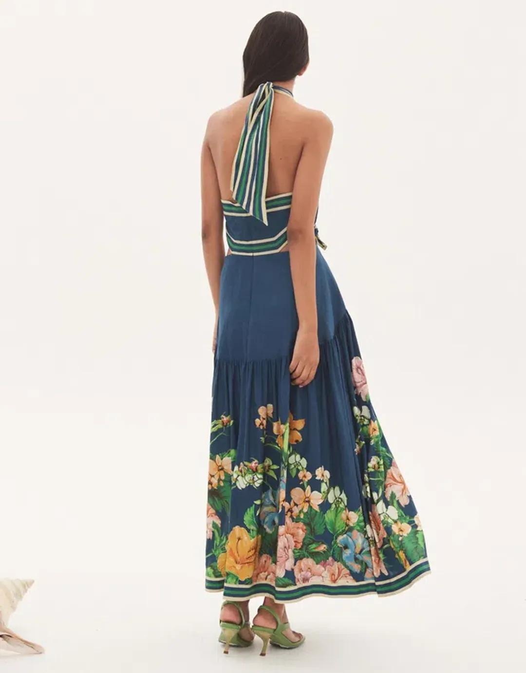 Alemais Lyla Halter Midi Dress  Royal Blue Floral Size AU 12 for rent on The Volte - main image