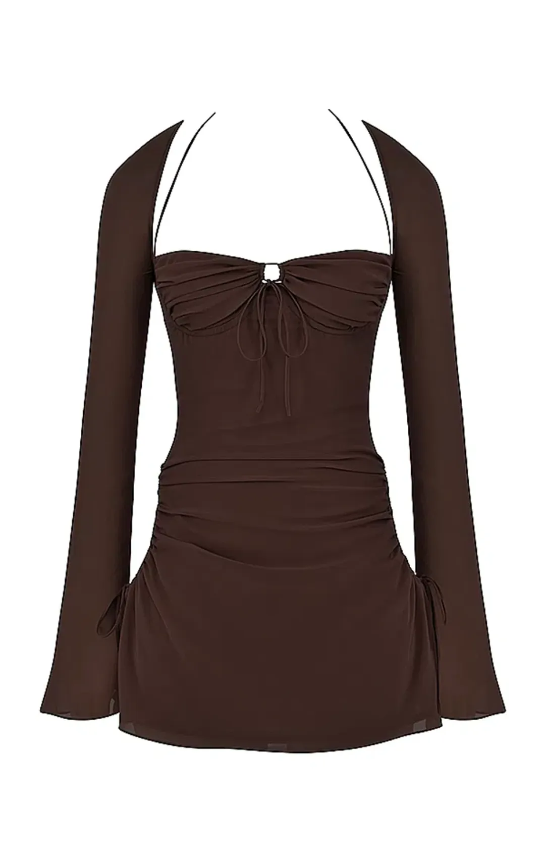 House of CB Baby Chiffon Cutout Halter Mini Dress Brown Size L / AU 12 for rent on The Volte - main image