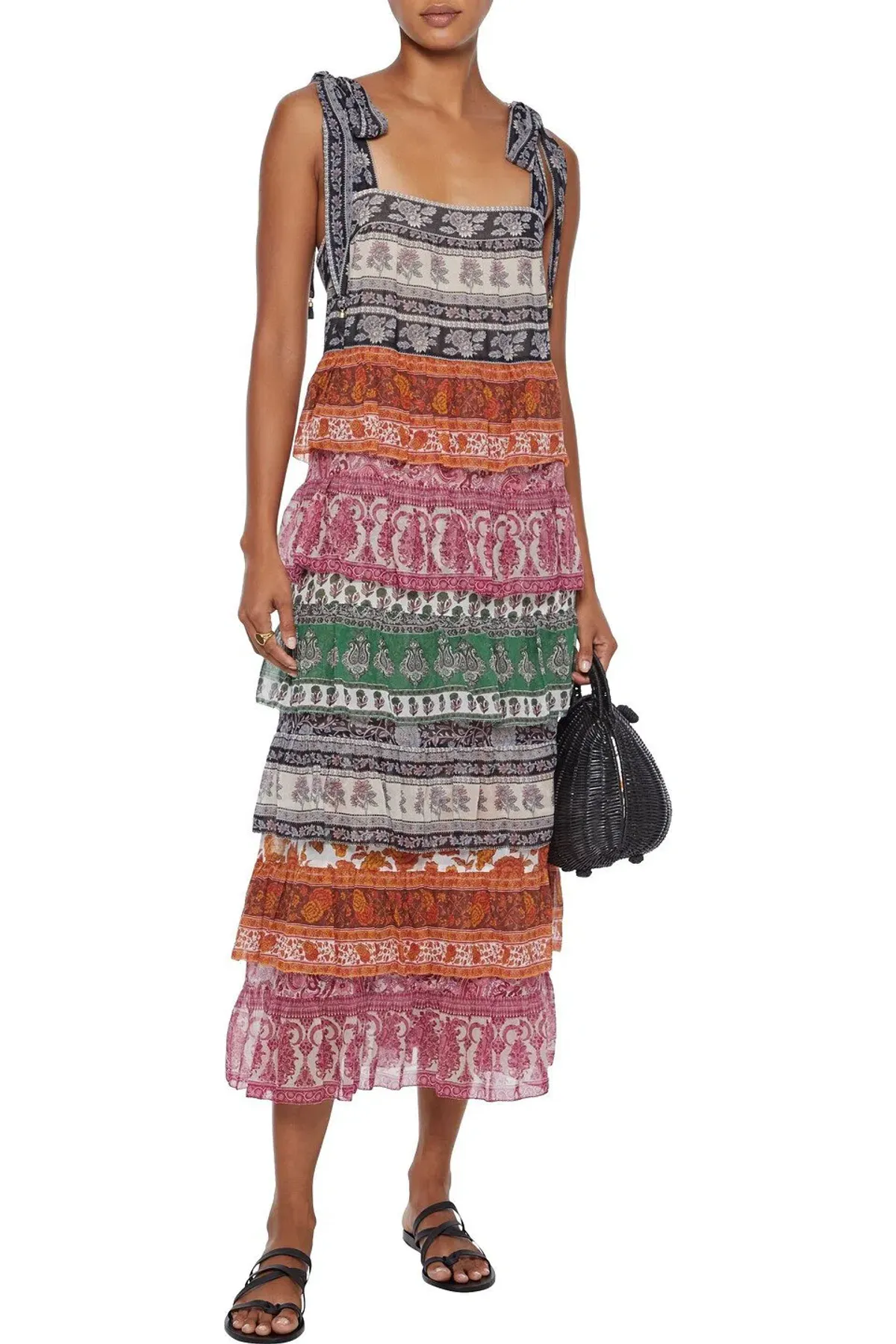 Zimmermann Amari Tiered Tie Midi Dress Multi Size 1 / Au 10 for rent on The Volte - main image