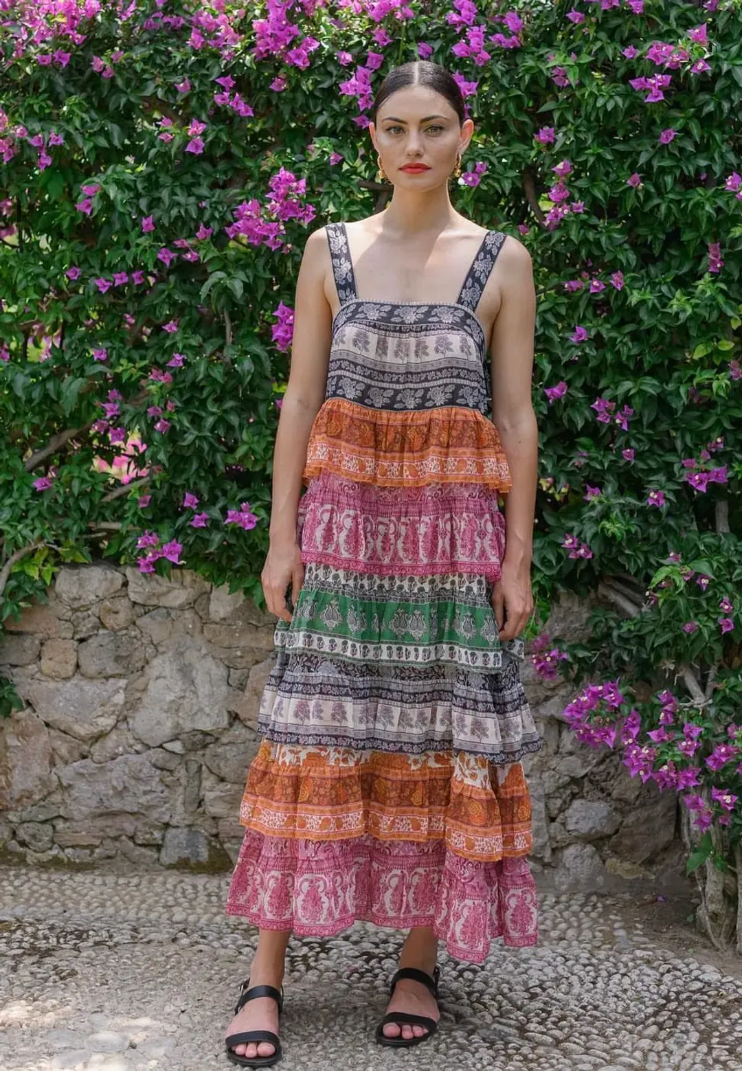 Zimmermann Amari Tiered Tie Midi Dress Multi Size 1 / Au 10 for rent on The Volte - main image