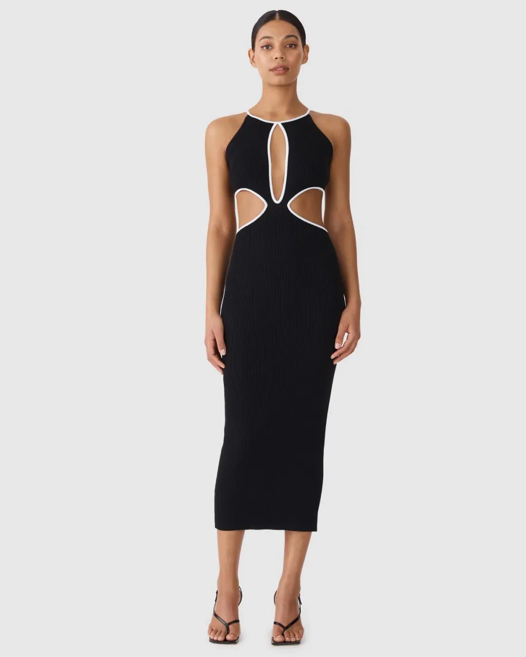 San Sloane Adrian Rib Midi Dress Black Size 8 for rent on The Volte - main image