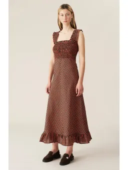 Ganni Seersucker Check Maxi Dress Print Size 6 for rent on The Volte - image 1