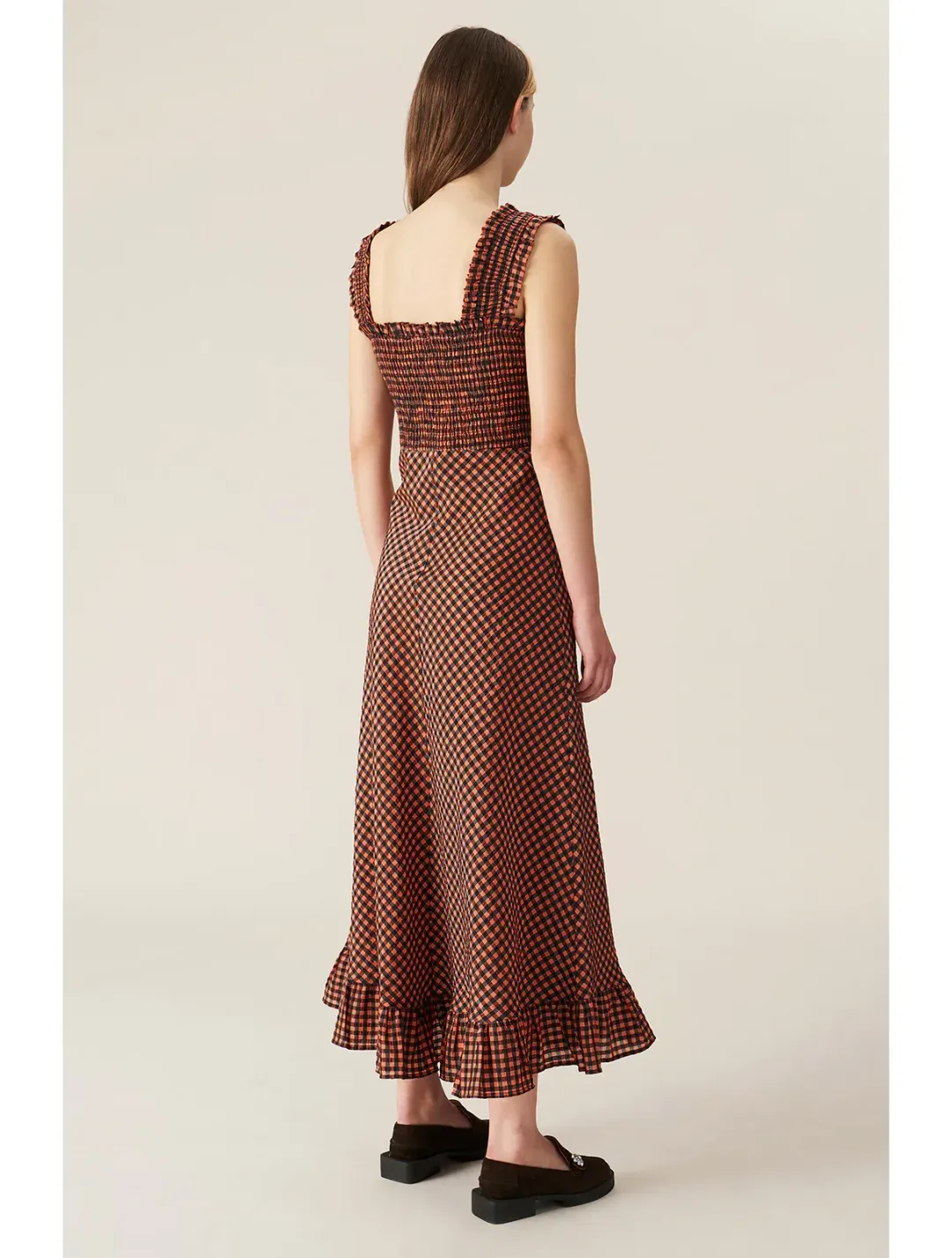 Ganni Seersucker Check Maxi Dress Print Size 6 for rent on The Volte - main image