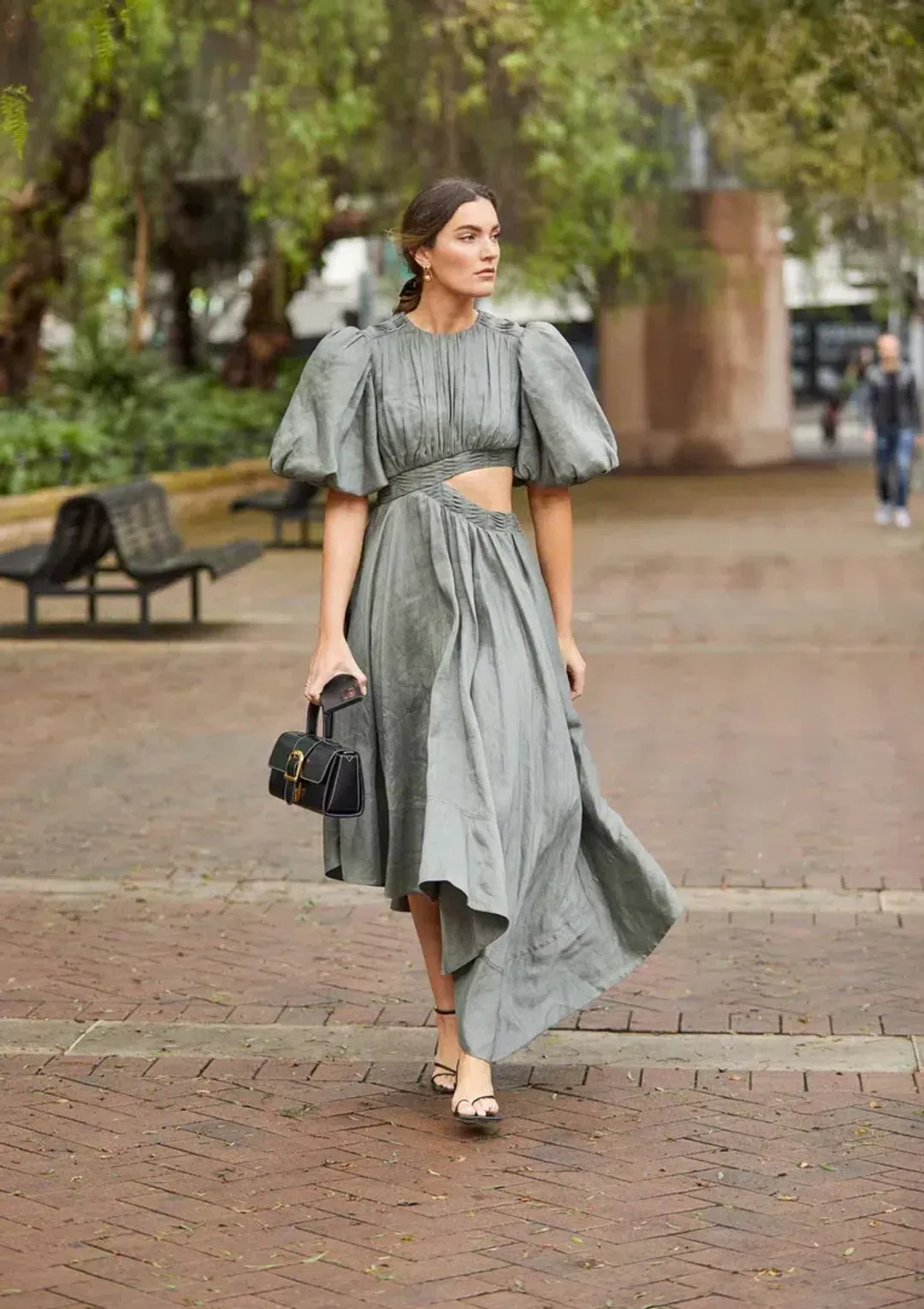 Aje Tidal Tucked Cut Out Midi Dress Green Size 8 for rent on The Volte - main image