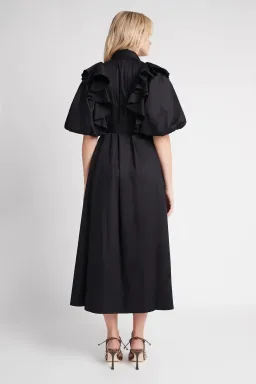 AJE  Poised Frill Sleeve Midi Dress Black Size 10  for rent on The Volte - image 3