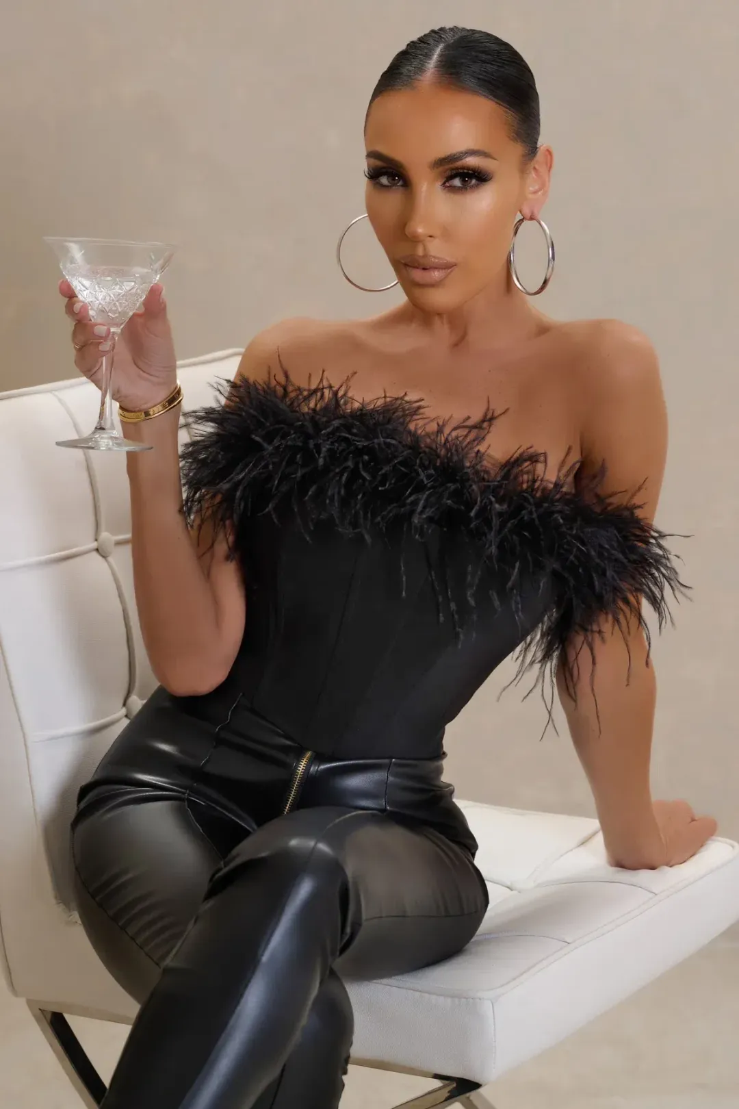 Club L London All About You Feather Corset Boodysuit Size 12  for rent on The Volte - main image