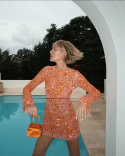 Rachel Gilbert Lupita Mini Orange/Pink Size 14 for rent on The Volte - image 1