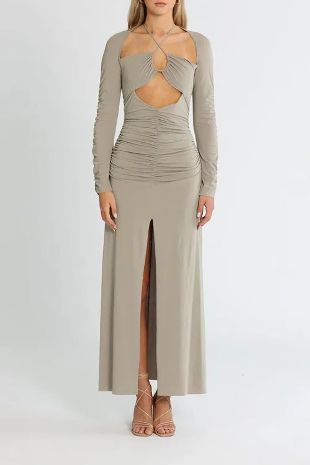 Bec & Bridge Adaline Long Sleeve Maxi Dress Taupe Grey Size 10 for rent on The Volte - main image