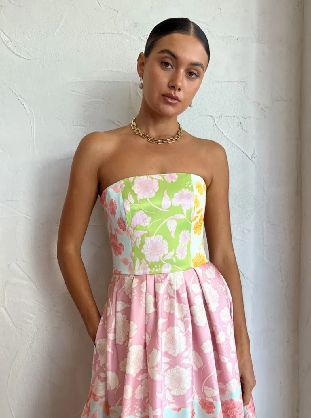 Leo Lin Ana Halterneck Maxi Dress in Anaemone Splice Print Size 8 for rent on The Volte - main image