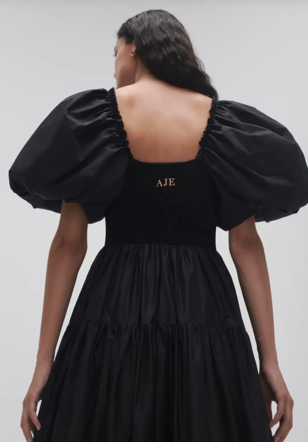 Aje Casa Puff Sleeve Midi Dress Black Size 8 for rent on The Volte - main image