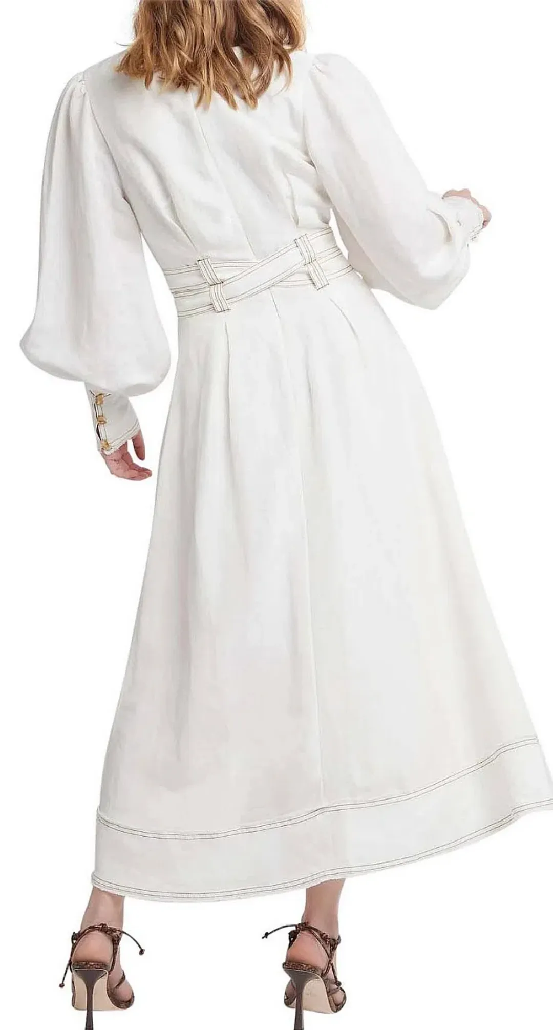 Aje Radiance Belted Midi Dress White Size 8 for rent on The Volte - main image