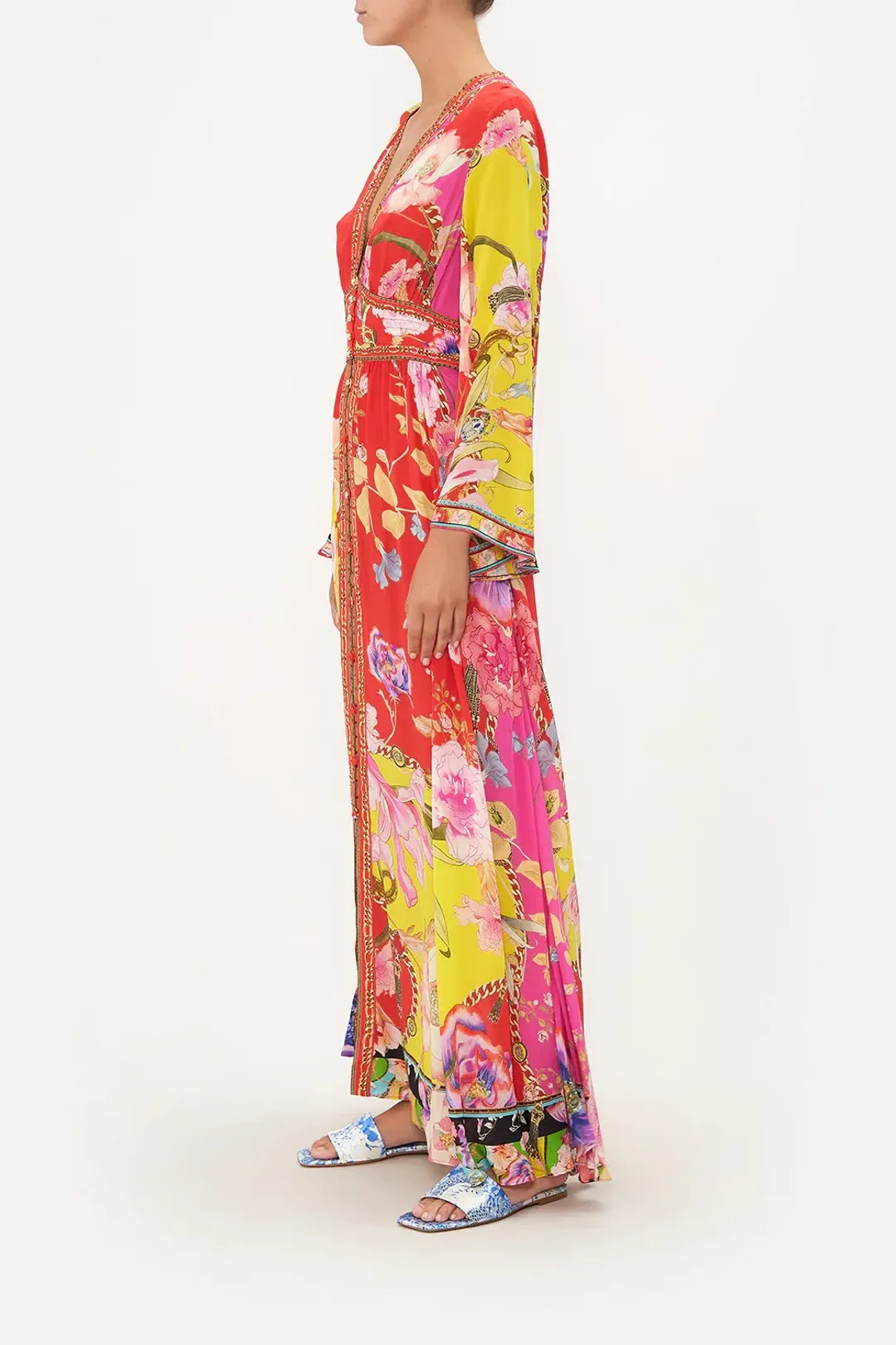 Camilla The Beetles Kimono Sleeve Dress With Shirring Detail & Matching Camilla Ring Scarf Clutch Floral Size XL/AU16 for rent on The Volte - main image