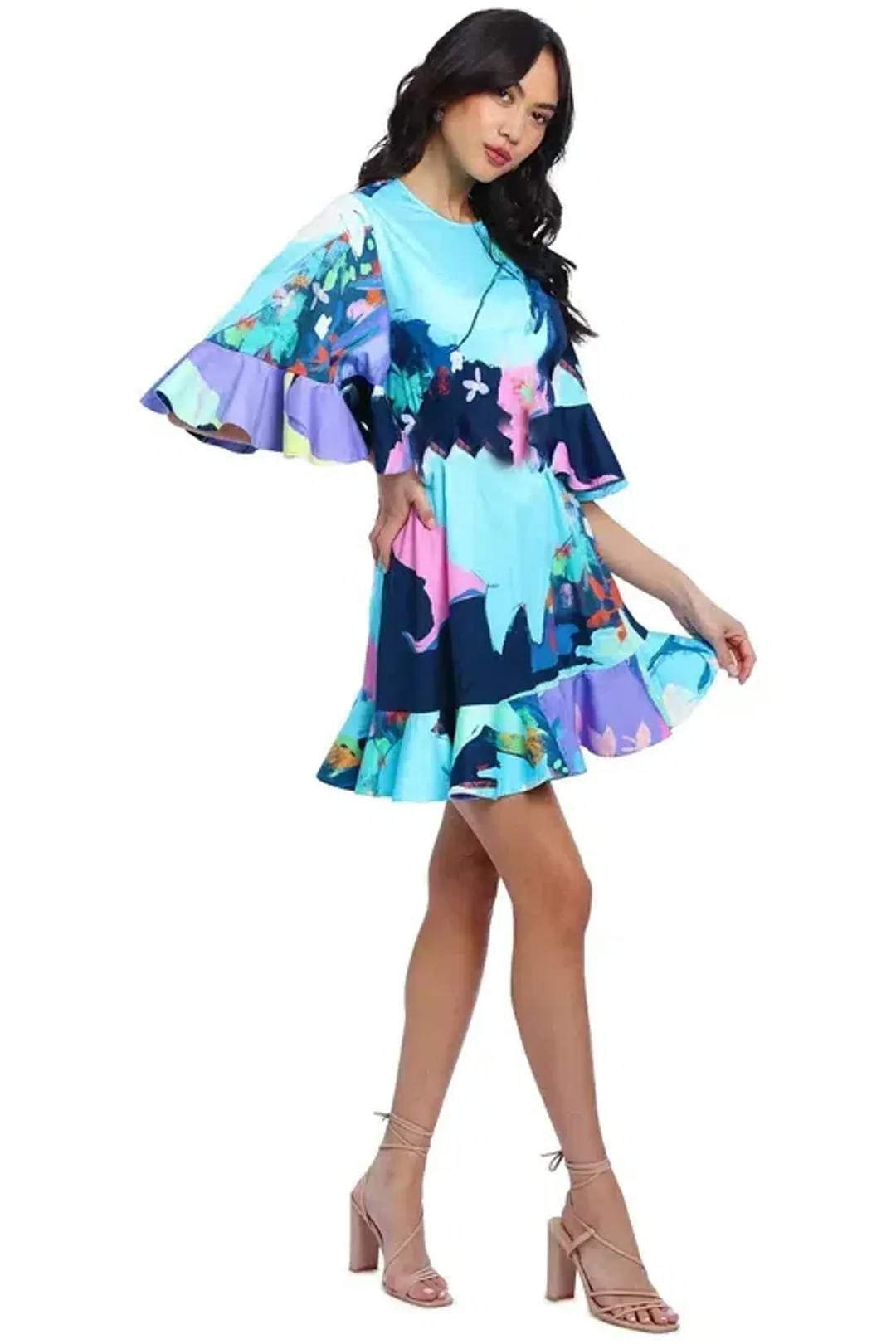 Leo Lin Illusory Mini Dress Multi Print Size 8 for rent on The Volte - main image