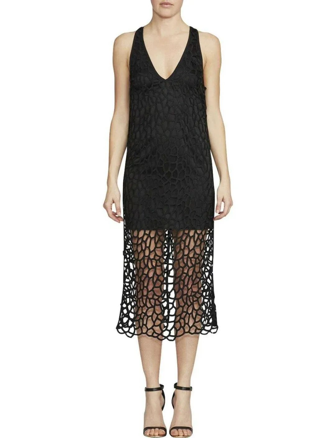Camilla And Marc Cornelli Lace V Neck Midi Dress  Jet Black Size 12 for rent on The Volte - main image