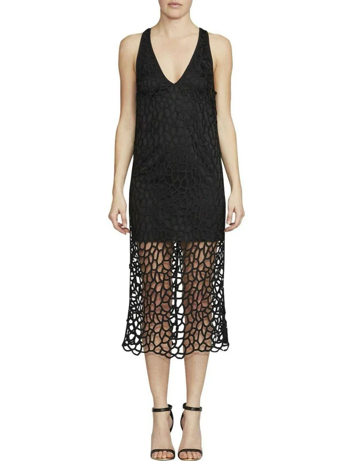 Camilla And Marc Cornelli Lace V Neck Midi Dress  Jet Black Size 12 for rent on The Volte - main image