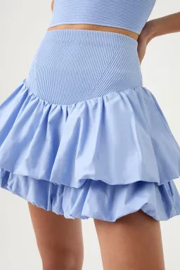 Aje Allard Ruched Strap Knit Top and Turner Bubble Skirt Set Sky Blue Size 10 for rent on The Volte - image 3