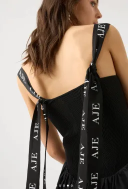 Aje Mira Logo Strap Tulip Mini Dress Black Size XL / Au 14 for rent on The Volte - image 3