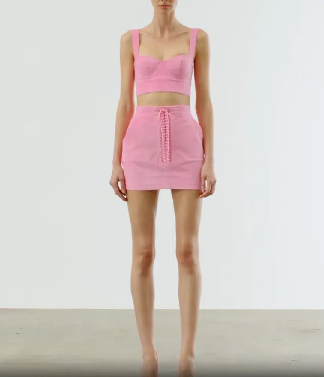 Alex Perry Cole Bra Top & Rowan Mini Skirt Set in Glitter Pink Size 6 for rent on The Volte - main image