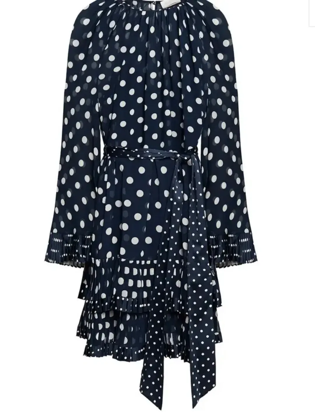 Zimmermann Tiered Belted Satin Dress Polka Blue Dot Size 2/ Au 12  for rent on The Volte - main image