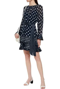 Zimmermann Tiered Belted Satin Dress Polka Blue Dot Size 2/ Au 12  for rent on The Volte - image 1