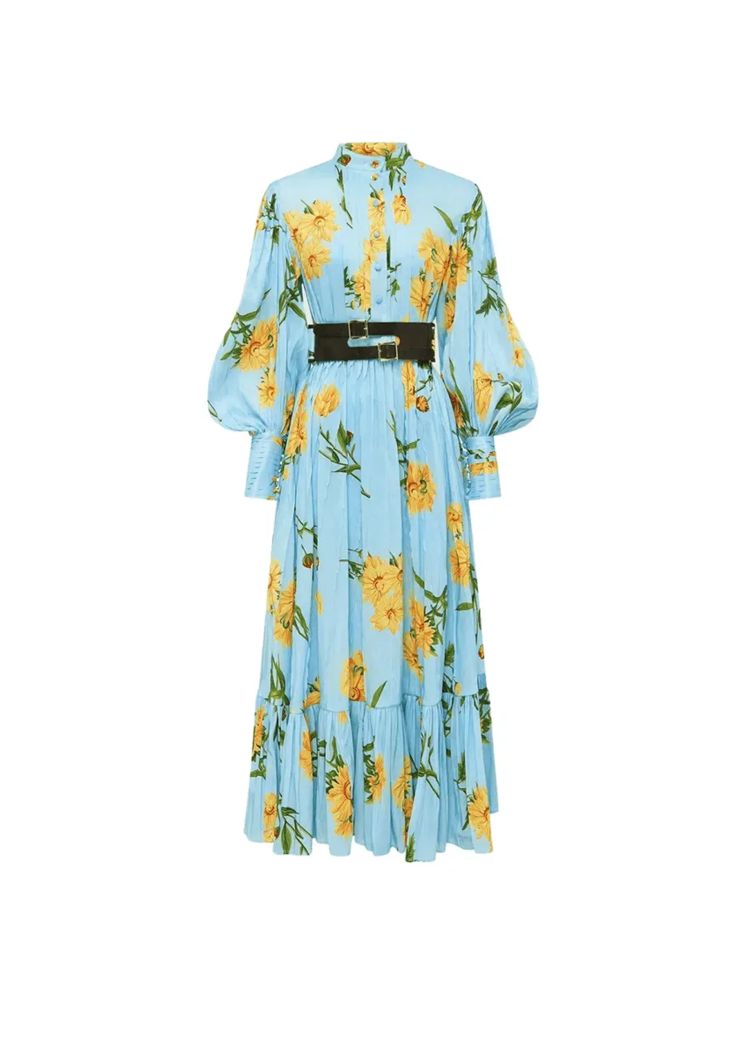 Leo Lin Marguerite Bleu Blue Silk Linen Floral Dress Size 10 for rent on The Volte - main image