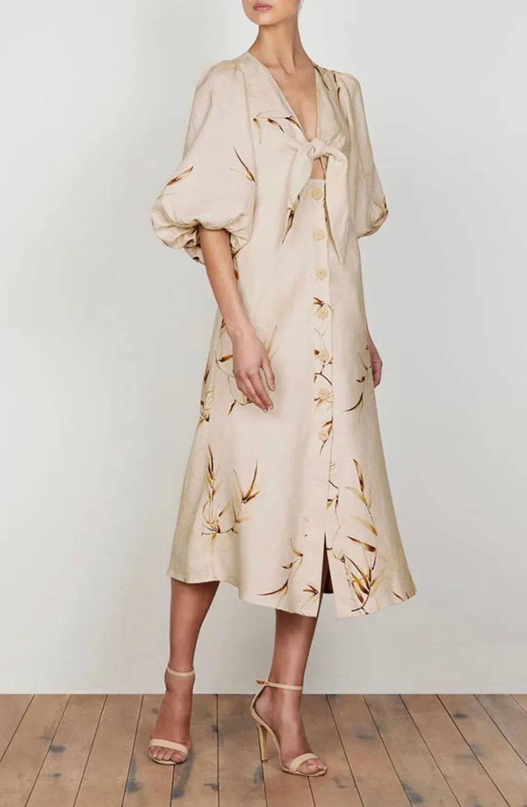 Shona joy Sundance Tie Front Linen Midi Dress Print Size 10 for rent on The Volte - main image