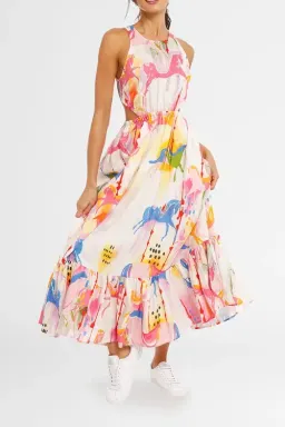 Leo Lin Carousel Cut Out Dress Rainbow Carousel Multi Print Size 12 for rent on The Volte - image 2