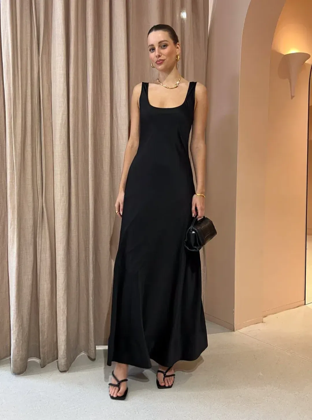 By Nicola Beneath The Stars Bias Cut Slip Dress in Black Size 12 for rent on The Volte - main image