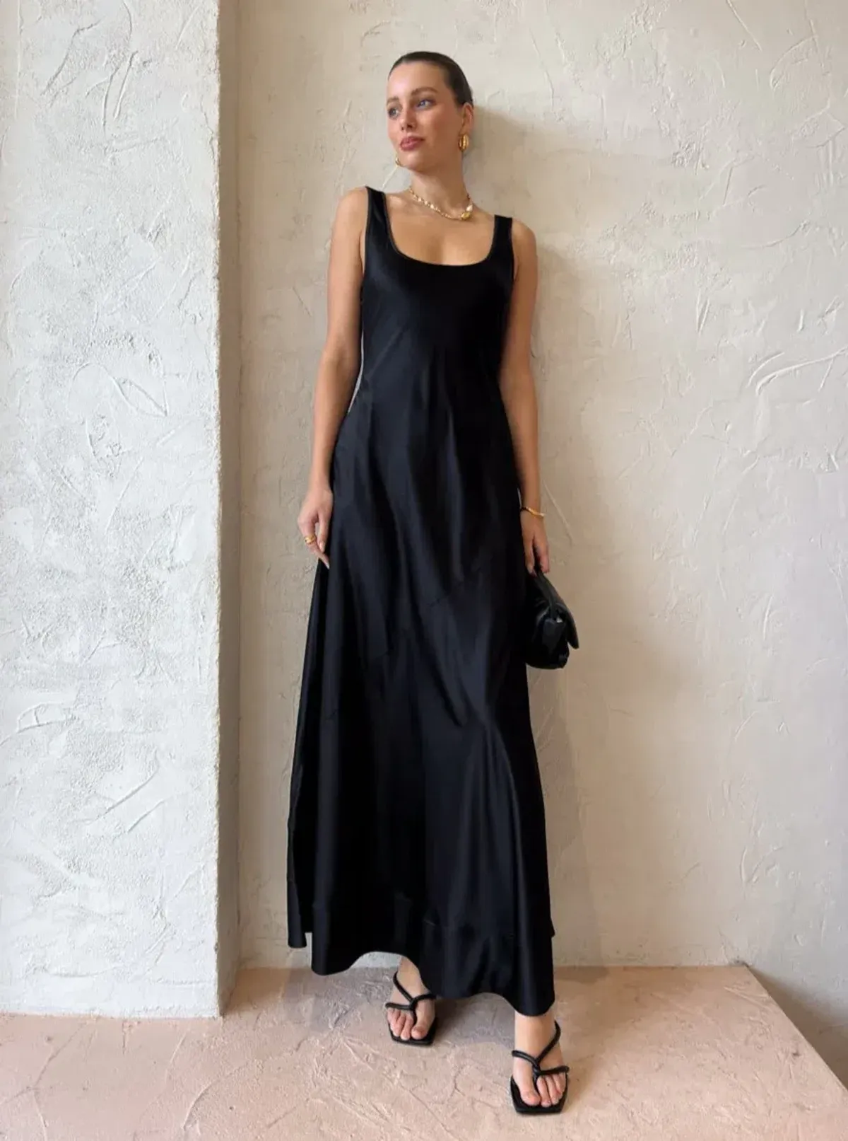 By Nicola Beneath The Stars Bias Cut Slip Dress in Black Size 12 for rent on The Volte - main image