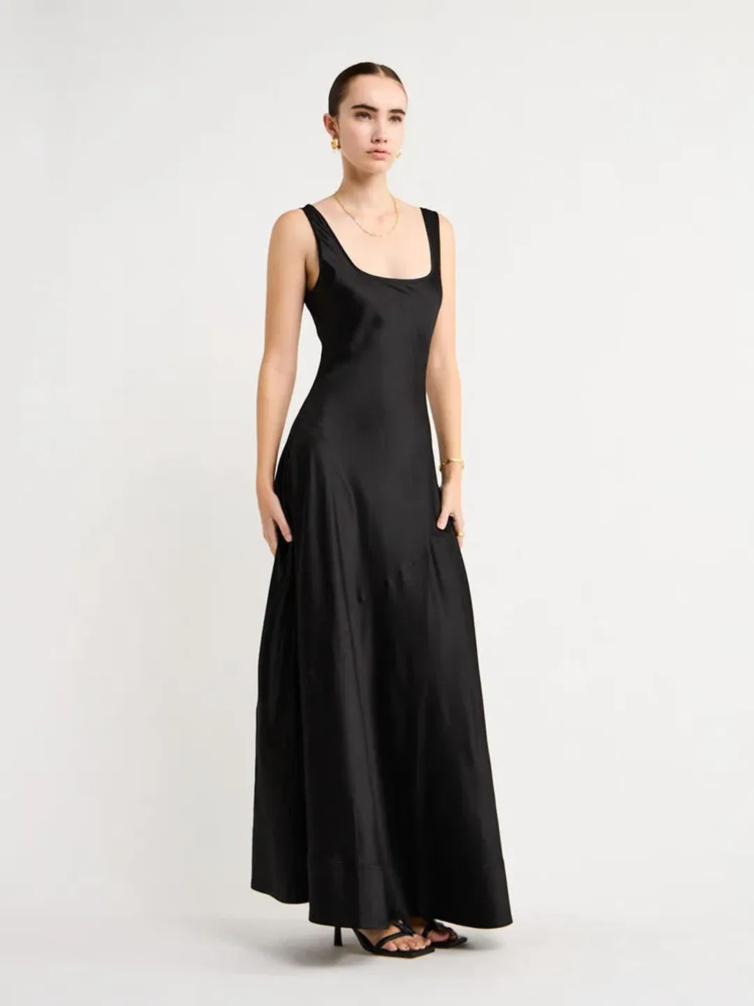 By Nicola Beneath The Stars Bias Cut Slip Dress in Black Size 12 for rent on The Volte - main image