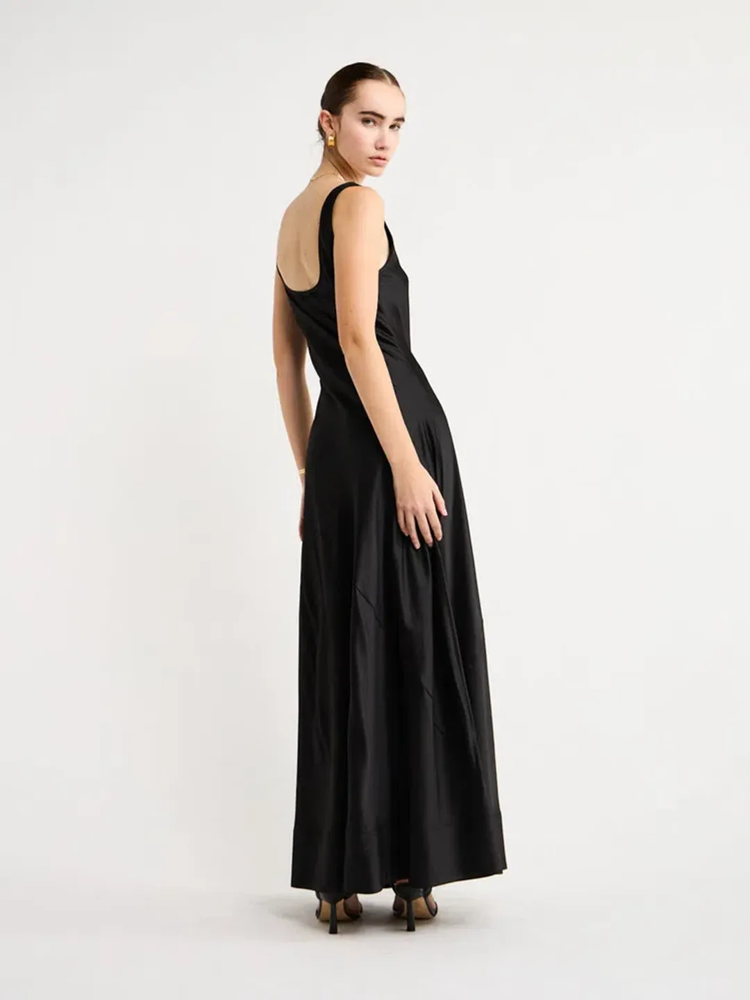 By Nicola Beneath The Stars Bias Cut Slip Dress in Black Size 12 for rent on The Volte - main image