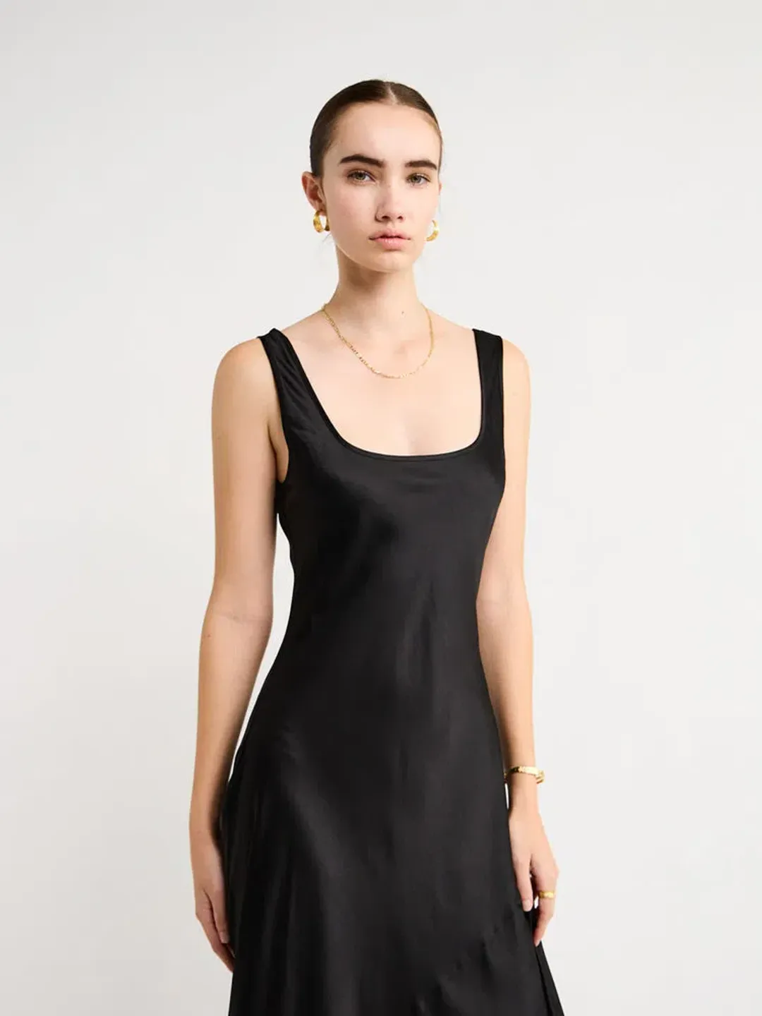 By Nicola Beneath The Stars Bias Cut Slip Dress in Black Size 12 for rent on The Volte - main image