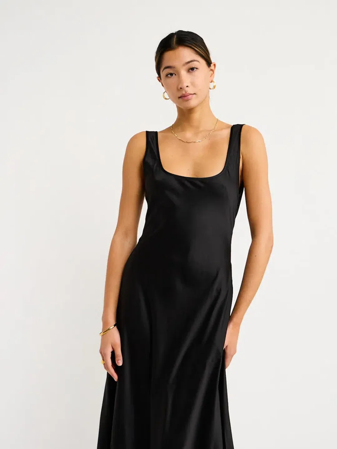 By Nicola Beneath The Stars Bias Cut Slip Dress in Black Size 12 for rent on The Volte - main image