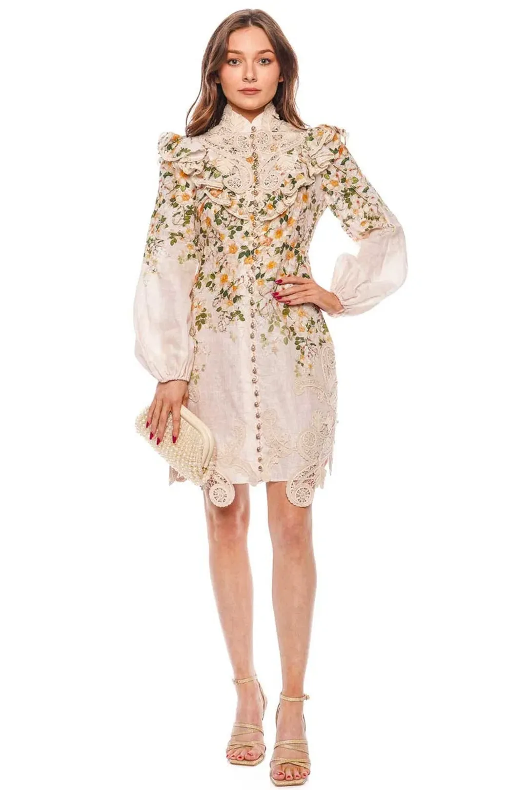 Zimmermann The Coaster Battenburg Blouse in Blush Garden FloralSize 1/Au 10  for rent on The Volte - main image