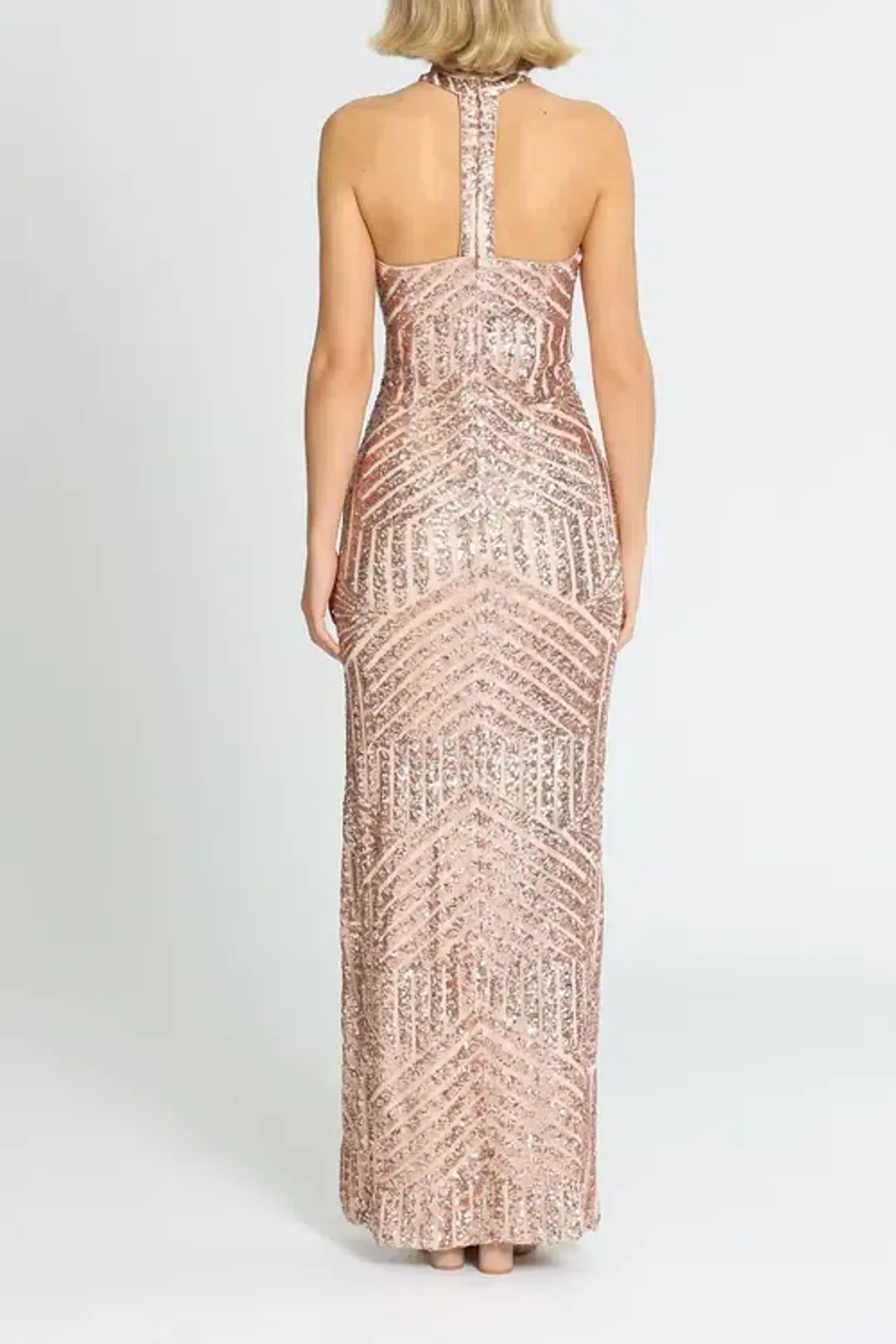 L'amour Diana Halter Gown Blush Rose Gold Size 10 for rent on The Volte - main image