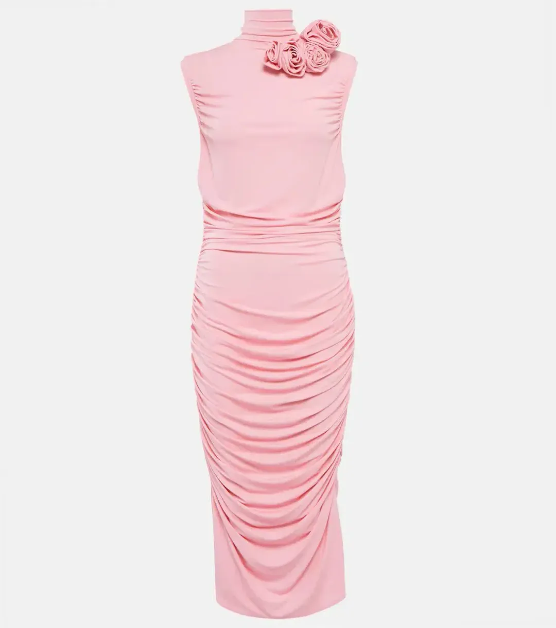 Magda Butrym Ruched Midi Dress Floral Appliqué/Pink Size 8  for rent on The Volte - main image