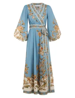 Zimmermann The Chintz Wrap Midi Dress in Blue Daisy Floral Size 2 / AU 12 for rent on The Volte - image 2