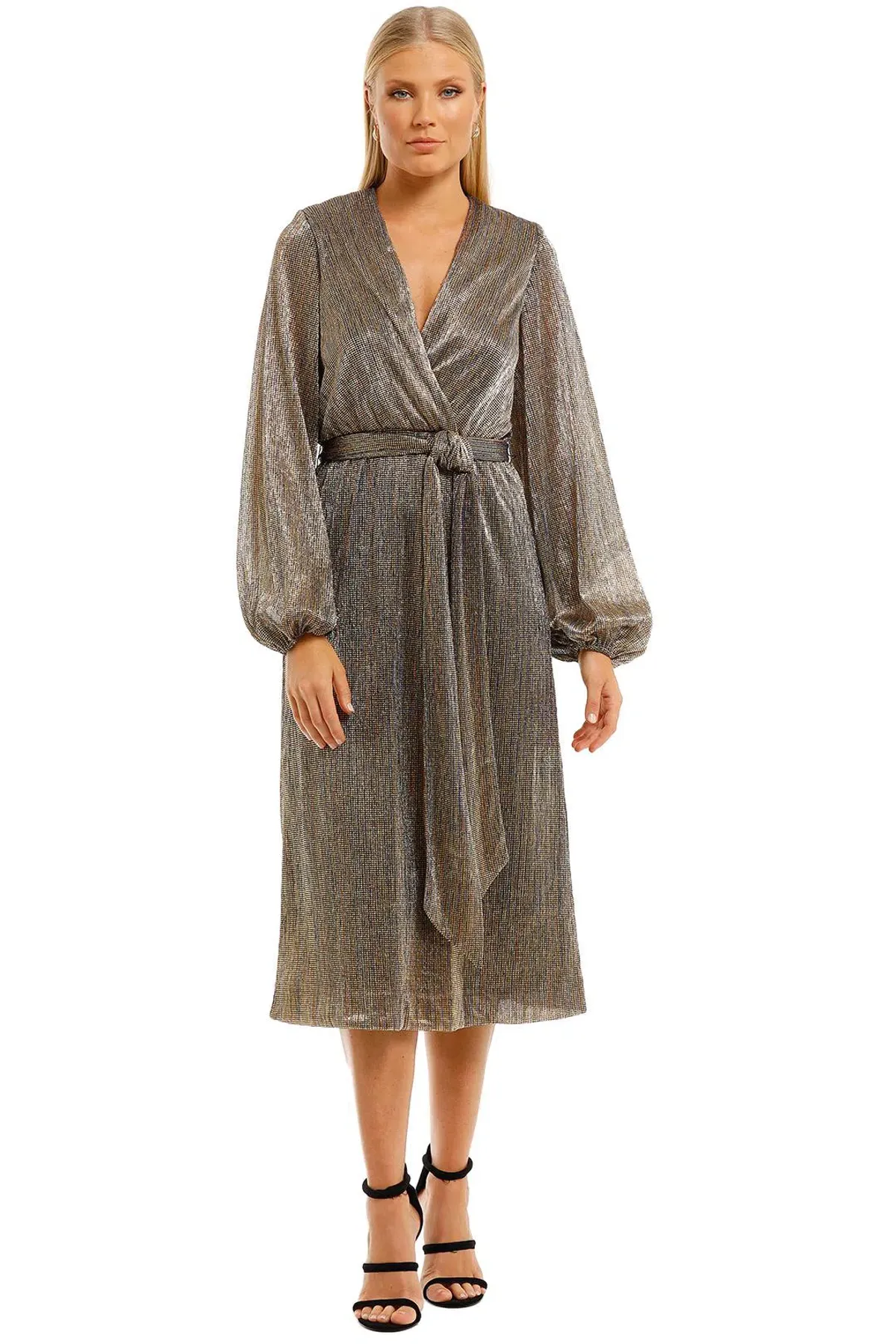 Rebecca Vallance Rivero LS Midi Dress Gold Size 10 for rent on The Volte - main image