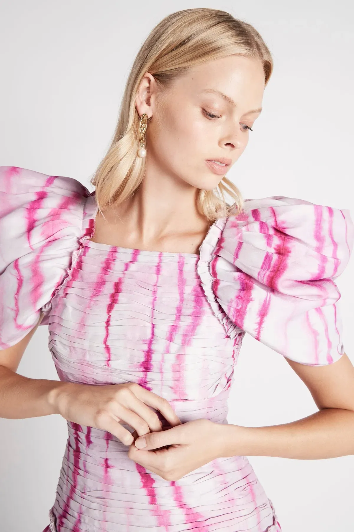 Aje Introspect Mini Dress Pink Ripple Tie Dye Print Size AU 12 for rent on The Volte - main image