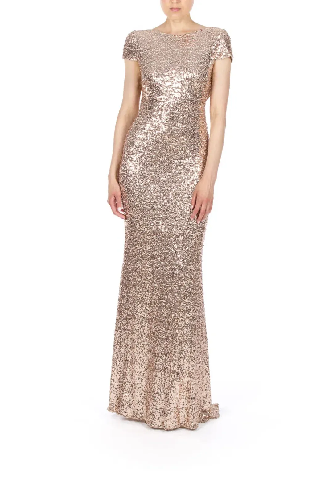 Badgley Mischka Sequin Cowl Back Gown Rose Gold Size 8 for rent on The Volte - main image