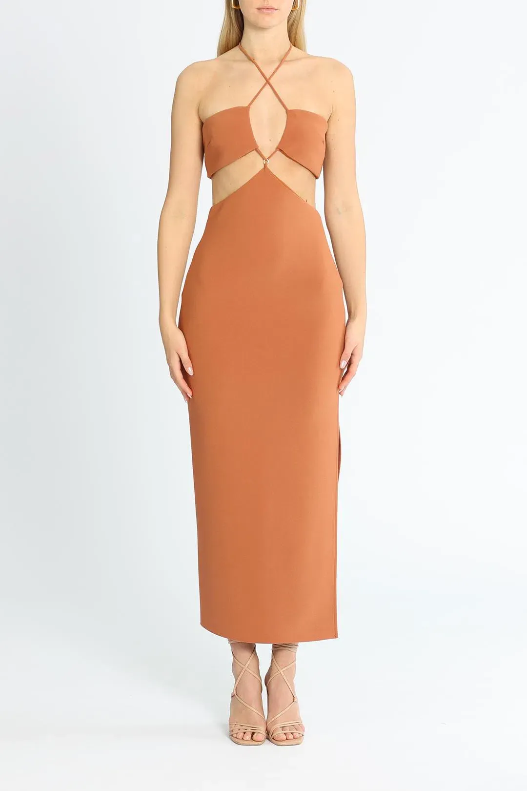 Bec & Bridge Cut Out Midi Dress Orange Size 12 for rent on The Volte - main image