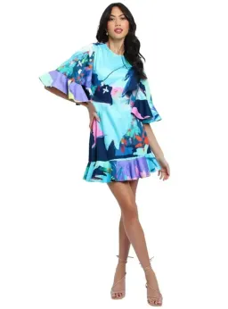 Leo & Lin Illusory Mini Dress Multi Print Size AU 12 for rent on The Volte - image 1