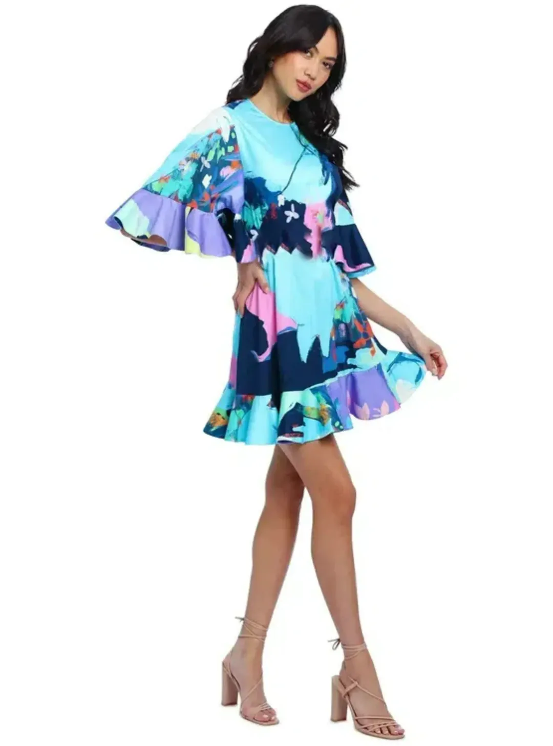Leo & Lin Illusory Mini Dress Multi Print Size AU 12 for rent on The Volte - main image