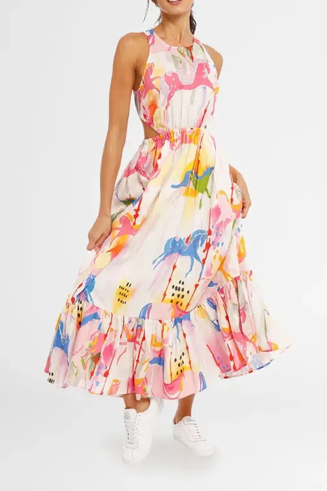 Leo & Lin Carousel Cut Out Dress Rainbow Carousel Multi Print Size 8 for rent on The Volte - main image