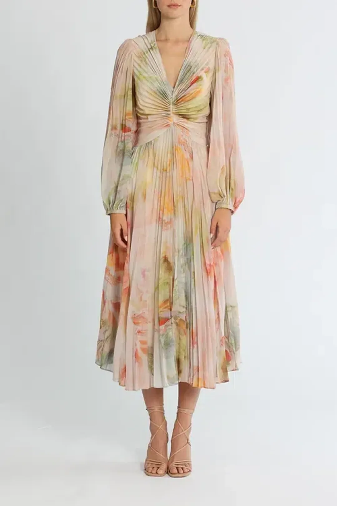 Ministry of Style Sunrise Midi Dress Blush Multi Print size AU 16 for rent on The Volte - main image