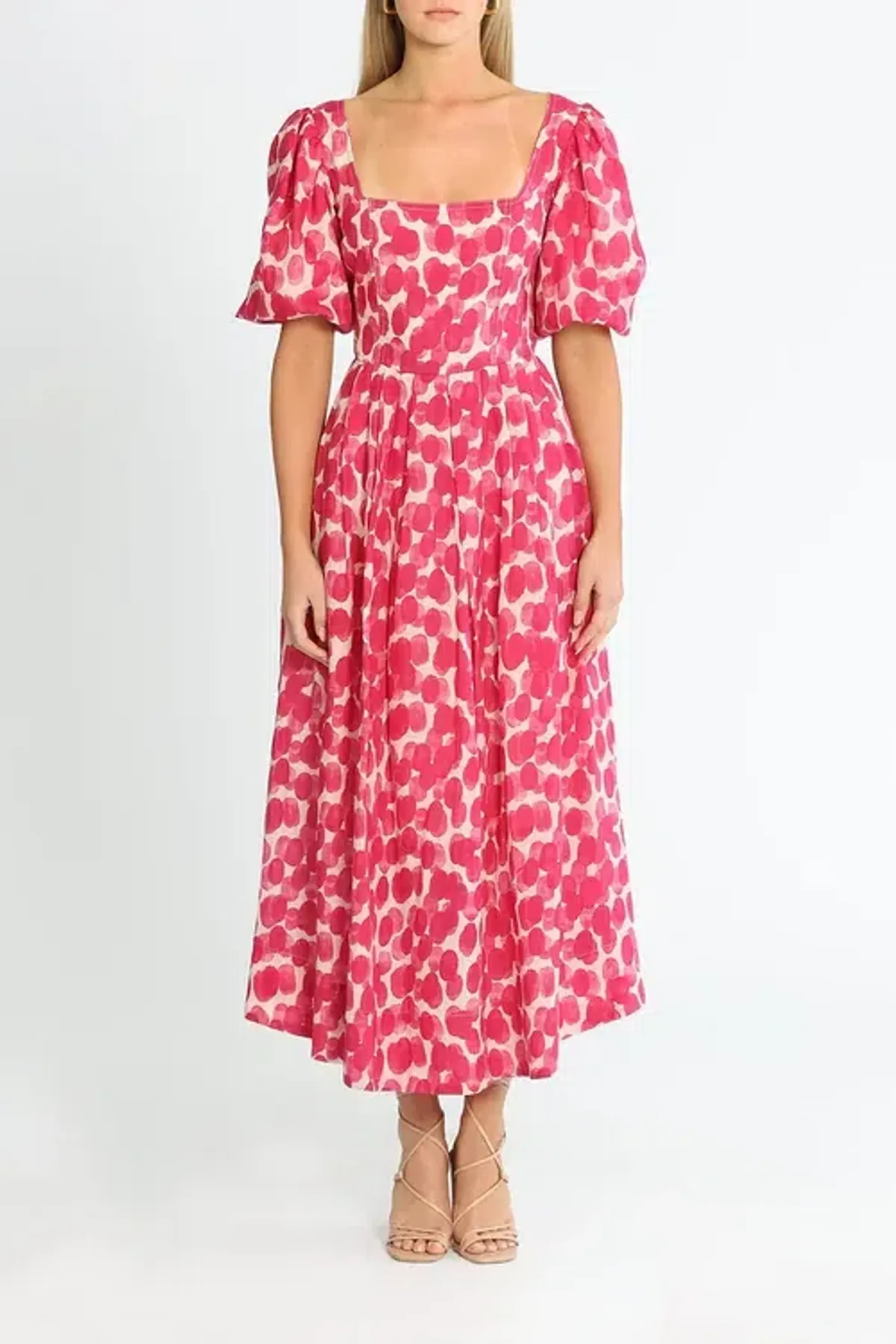 Ministry of Style Mottled Blossoms Midi Dress Pink Print Size AU 10 for rent on The Volte - main image