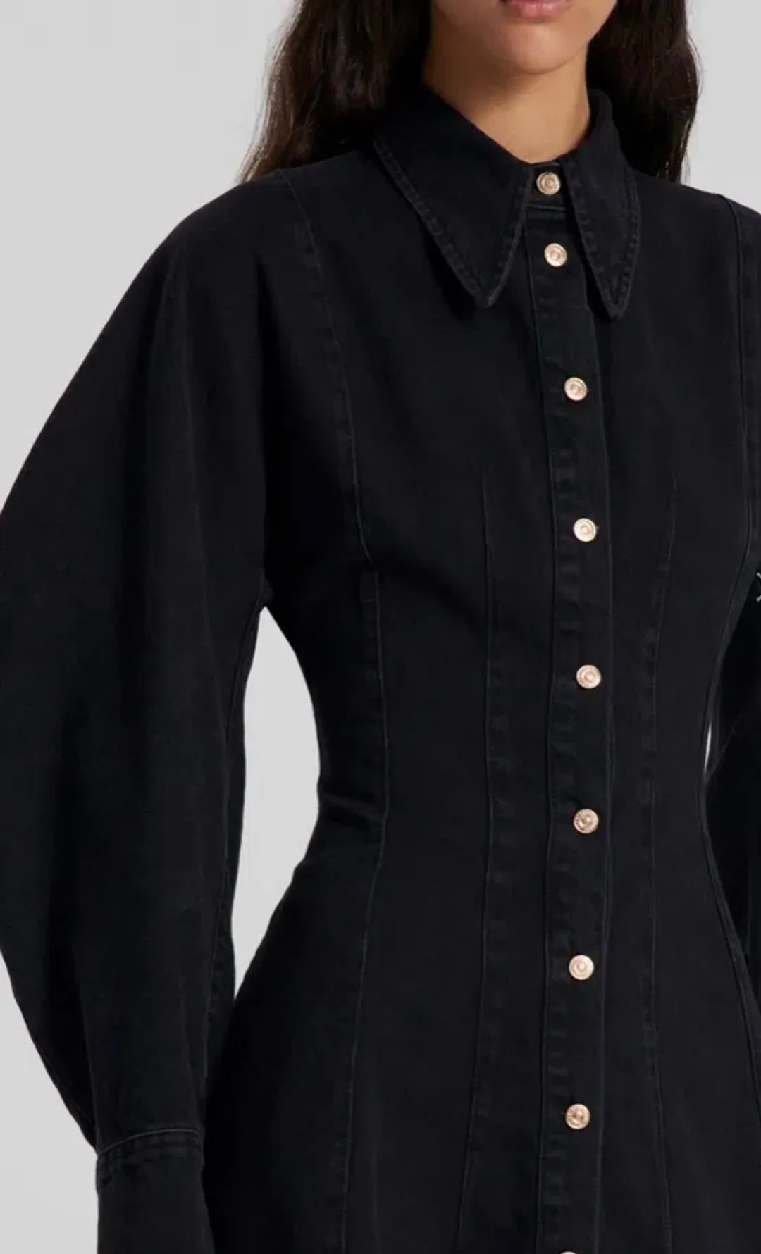 Scanlan Theodore Denim Cocoon Sleeve Mini Dress Washed Black Size 6 / XS for rent on The Volte - main image