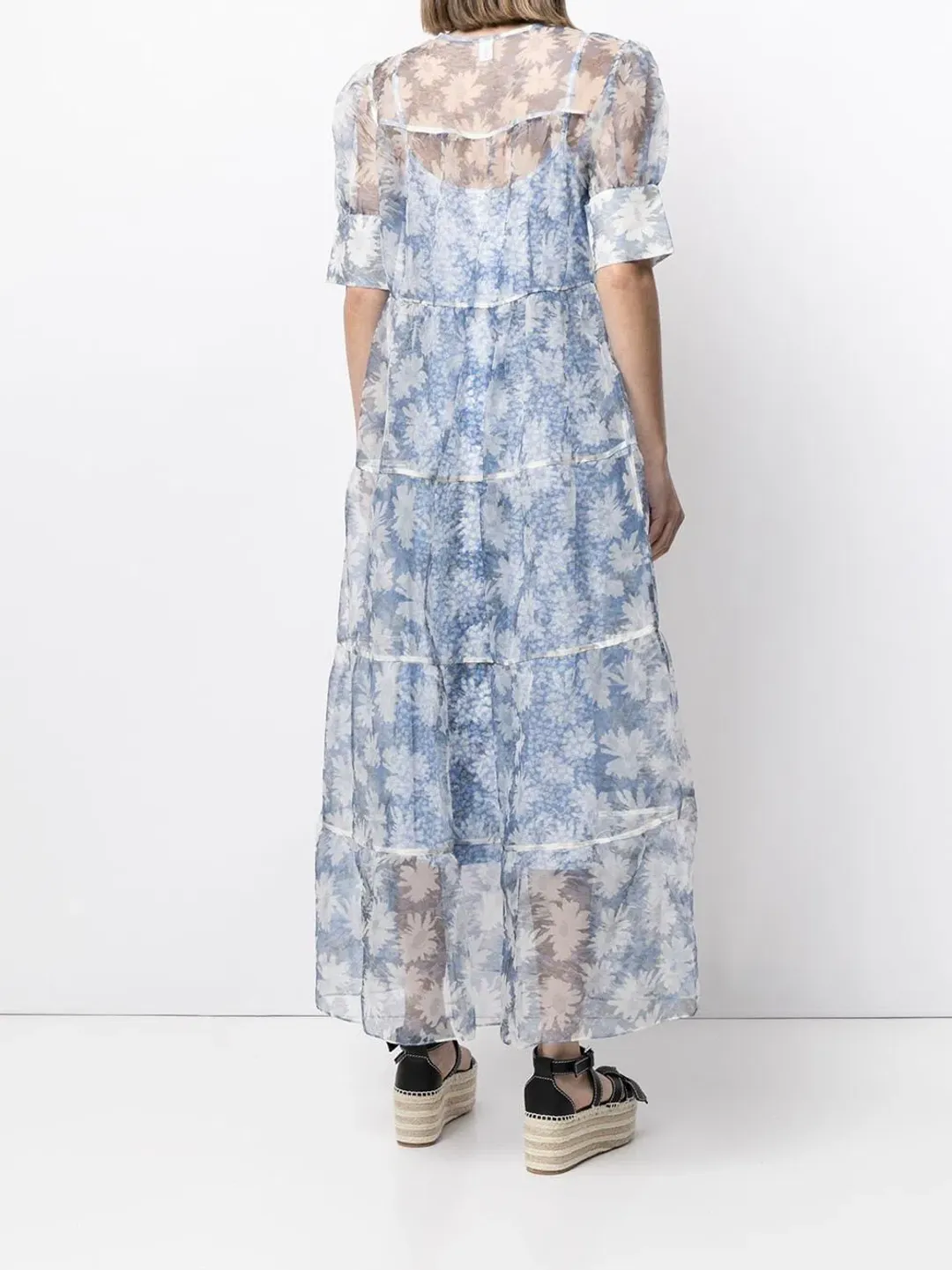 Sir the Label Anais Puff-Sleeve Maxi Dress in Blue Floral Size 3 / AU 12 for rent on The Volte - main image