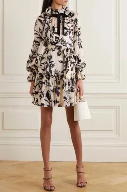 Zimmermann Ladybeetle Pussy-bow Ruffled Devore Velvet Dress Print Size 2 / Au 12 for rent on The Volte - image 1